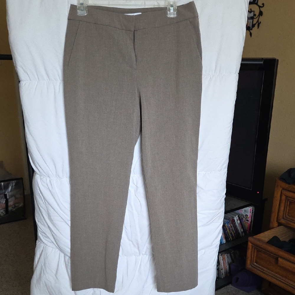 Tan Straight Leg Cotton Blend Pants
